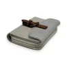 Portefeuille compact argenté-crème avec fermeture à rabat en cuir marron