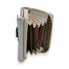 Portefeuille compact argenté-crème ouvert, intérieur accordéon motif floral marron