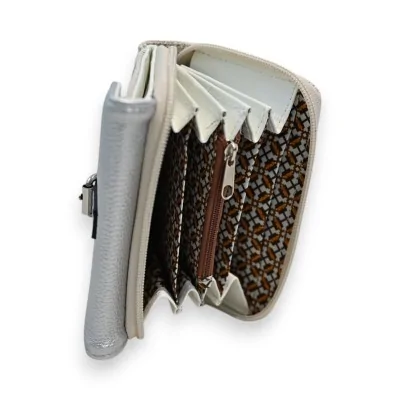Portefeuille femme argenté et beige Mélanie Paris, intérieur à motifs, fermeture zi... Portefeuille femme argenté et beige Mélanie Paris, intérieur à motifs, fermeture zi...
