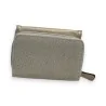 Portefeuille bi-matière gris et doré avec fermeture éclair, compact et élégant