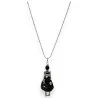 Collier avec pendentif poupée articulée en robe noire élégante sur chaîne fine arg...