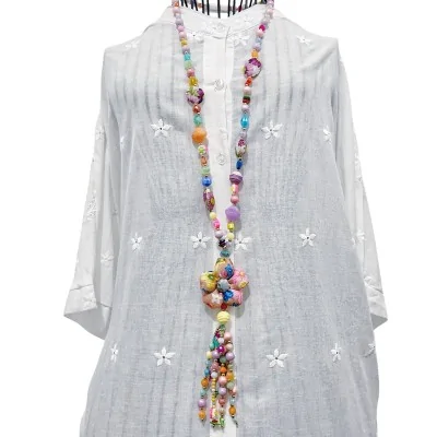 Bohemian Flower Patchwork Long Necklace with Multicolored Beads