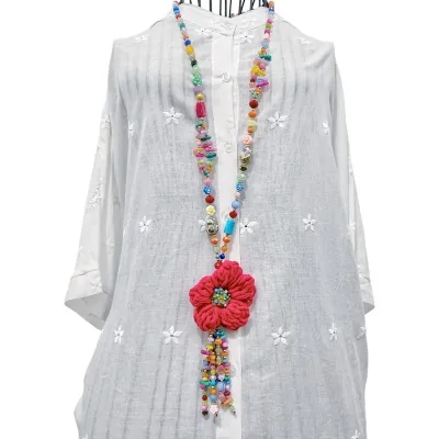 Collana lunga Bohémien Multicolore Fiore lavorato a maglia Collana lunga Bohémien Multicolore Fiore lavorato a maglia