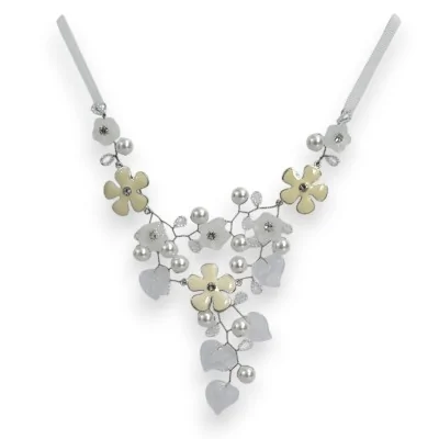 Collana Floreale Boho Argento e Avorio Collana Floreale Boho Argento e Avorio