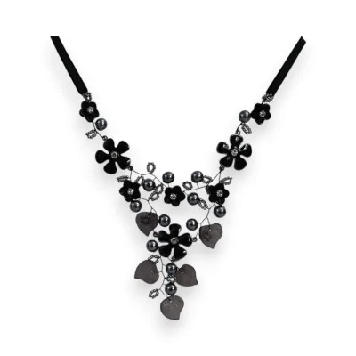 Collier Floral Noir Ikita Élégance Collier Floral Noir Ikita Élégance