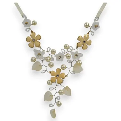 Collar de Fantasía Ikita Flores Doradas y Marfil Collar de Fantasía Ikita Flores Doradas y Marfil