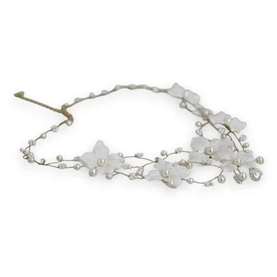Collar Floral Blanco de Boda con Perlas y Flores de Tela Collar Floral Blanco de Boda con Perlas y Flores de Tela