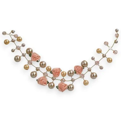 Goldene Blumen-Choker-Kette mit Perlen und Rosen Goldene Blumen-Choker-Kette mit Perlen und Rosen