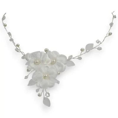 Collana di Fiori in tessuto e Perle per Matrimonio