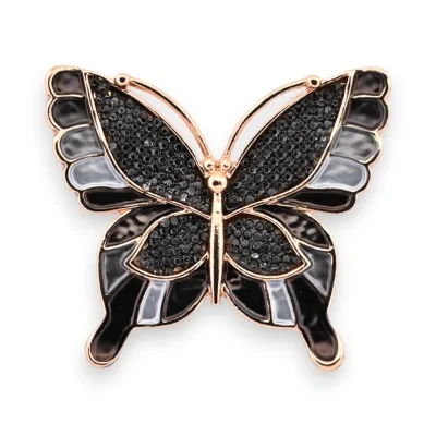 Spilla Farfalla Magnetica in Metallo Dorato e Nero con Strass Spilla Farfalla Magnetica in Metallo Dorato e Nero con Strass
