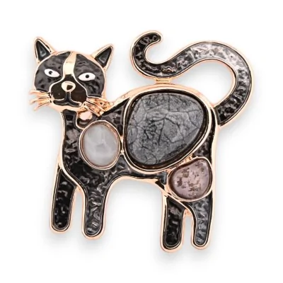 Broche Gato Magnético Dorado Negro con Piedras de Fantasía Broche Gato Magnético Dorado Negro con Piedras de Fantasía