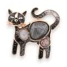 Broche Gato Magnético Dorado Negro con Piedras de Fantasía