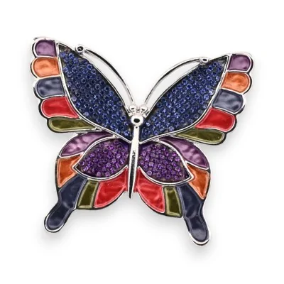 Spilla Farfalla Multicolore Magnetica con Strass Blu e Viola Spilla Farfalla Multicolore Magnetica con Strass Blu e Viola