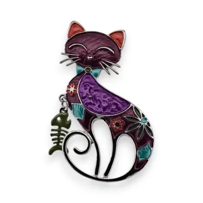 Decorative Magnetic Cat Brooch in Purple and Turquoise Enamel Decorative Magnetic Cat Brooch in Purple and Turquoise Enamel