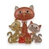 Broche Chat Famille Magnétique Dorée