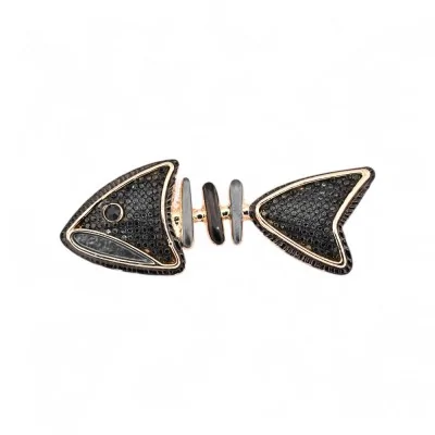 Broche Magnétique Poisson Doré Noir Strass scintillants Broche Magnétique Poisson Doré Noir Strass scintillants