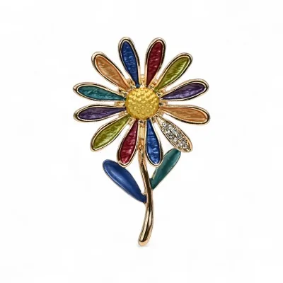 Broche aimantée marguerite multicolore pétales arc-en-ciel - fleur fantaisie