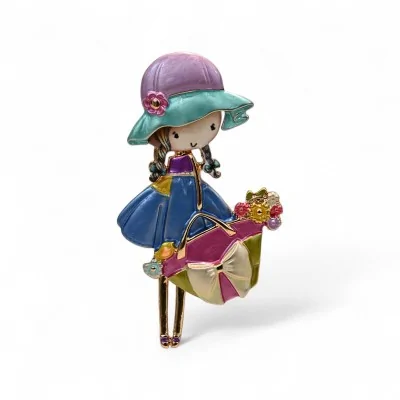 Broche Aimantée Fillette Chapeau Vintage Broche Aimantée Fillette Chapeau Vintage