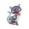 Spilla Magnetica Gatto Nero Nodo Rosa - Gioiello Felino Colorato Kawaii