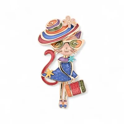 Spilla Magnetica Gatta Fashionista - Gioiello Felino Multicolore Vintage Spilla Magnetica Gatta Fashionista - Gioiello Felino Multicolore Vintage