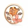 Broche aimantée cercle or rose fleur orange papillon rose strass - bijou floral romantique
