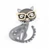 Magnetic Bespectacled Cat Brooch - Vintage Rhinestone Intellectual Feline Jewelry