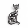Broche Imantado Gato Elegante Floreado - Joya Felina Negro Blanco Sofisticado