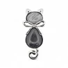 Grey Silver Marbled Stone Cat Magnetic Brooch