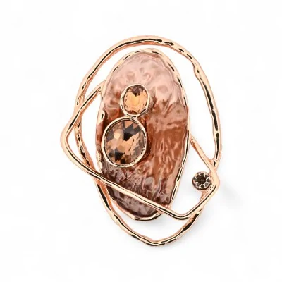 Modern Sculpture Magnetic Brooch Rose Gold Natural Champagne Stone
