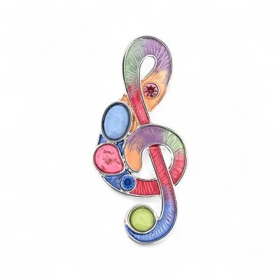 Rainbow Treble Clef Magnetic Brooch - 5 Precious Stones