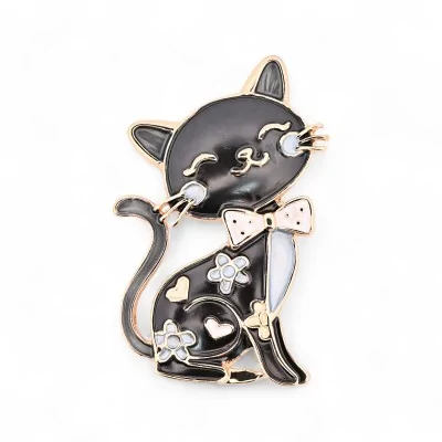 Broche Gato Negro Vintage Imantado Pajarita - Estilo Pin-Up Retro