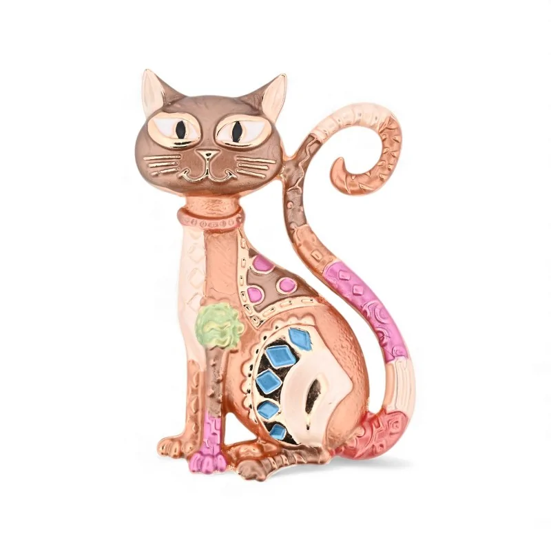 BONSNY Spilla Gatto In Lega Smaltata 3,6 Cm - Gioielli Per Amanti Dei Gatti, Regalo In Sacchetto Di Velluto