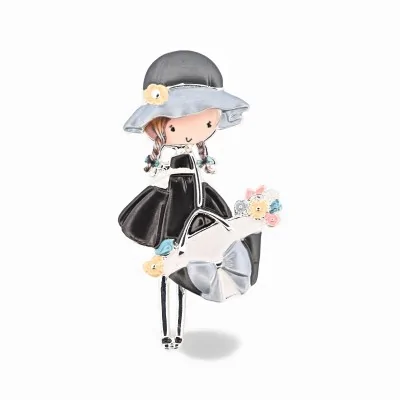 Vintage Little Girl with Hat Magnetic Brooch - Elegant Retro Jewelry