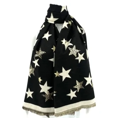 Star Pattern Polar Scarf Beige and Gold