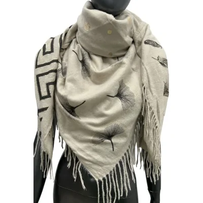 Patchwork 4-Sided Fleece Scarf Beige with Gold Finishes Patchwork 4-Sided Fleece Scarf Beige with Gold Finishes