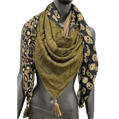 Foulard Quadrato Patchwork - Stampe Teschio e Leopardo