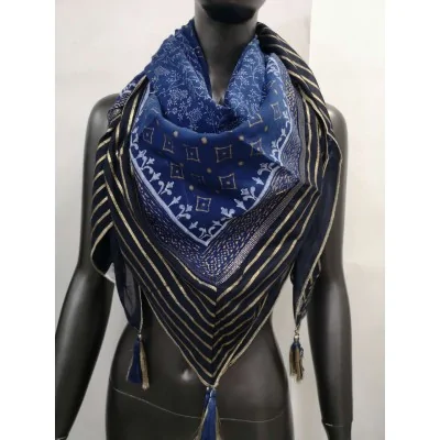 Blue Gold Ethnic Square Scarf