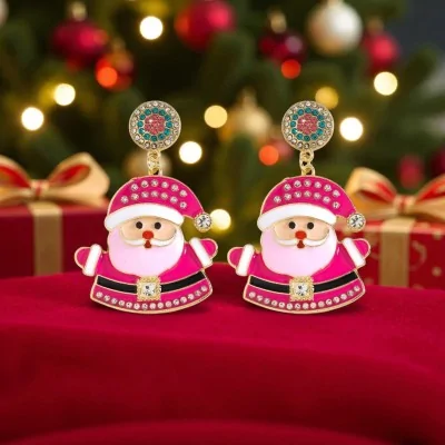 Santa Claus Earrings Golden with Rhinestones