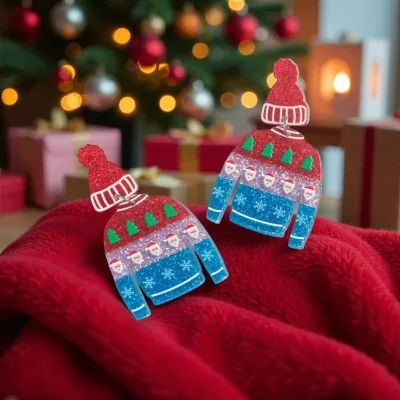 Pendientes de Fantasía jersey de Navidad Gorro