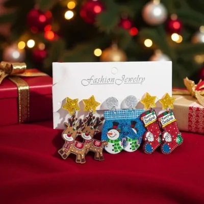 Set of 3 Pairs Christmas Fantasy Resin Earrings