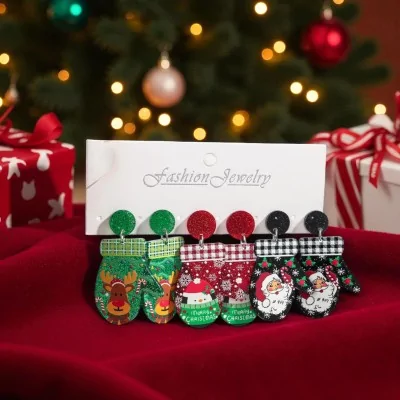 Lote de 3 Pares Pendientes Manoplas de Navidad Lote de 3 Pares Pendientes Manoplas de Navidad