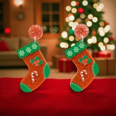 Pendientes de Fantasía Calcetines de Navidad de Resina