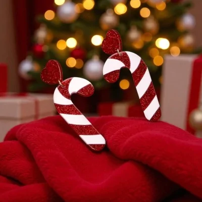 Pendientes de Fantasía Navidad Bastón de Caramelo