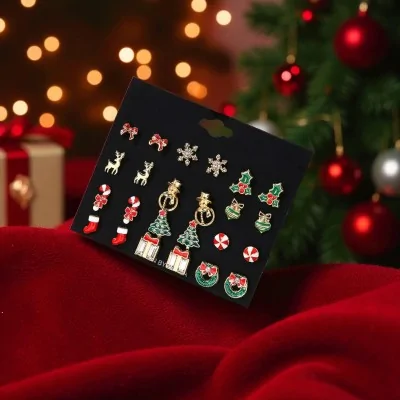Lote de 12 Pares de Pendientes de Navidad Lote de 12 Pares de Pendientes de Navidad