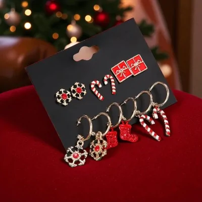 Set of 6 Pairs of Christmas Earrings Set of 6 Pairs of Christmas Earrings