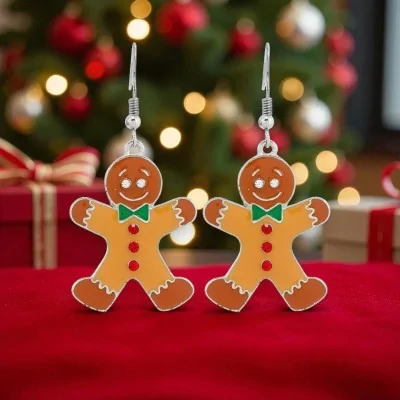 Pendientes de Fantasía Muñecos de Pan de Jengibre Navidad - Cierre de Gancho 4cm Pendientes de Fantasía Muñecos de Pan de Jengibre Navidad - Cierre de Gancho 4cm