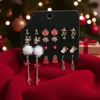 Set of 12 Pairs of Christmas Fancy Earrings Set of 12 Pairs of Christmas Fancy Earrings