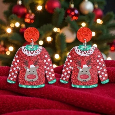Christmas reindeer sweater resin earrings