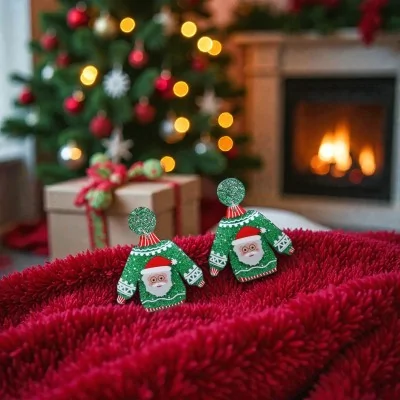 Pull earrings with resin Santa Claus pattern