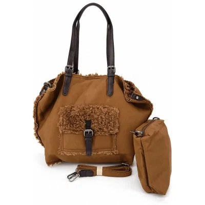 Sac à main bi-matière camel